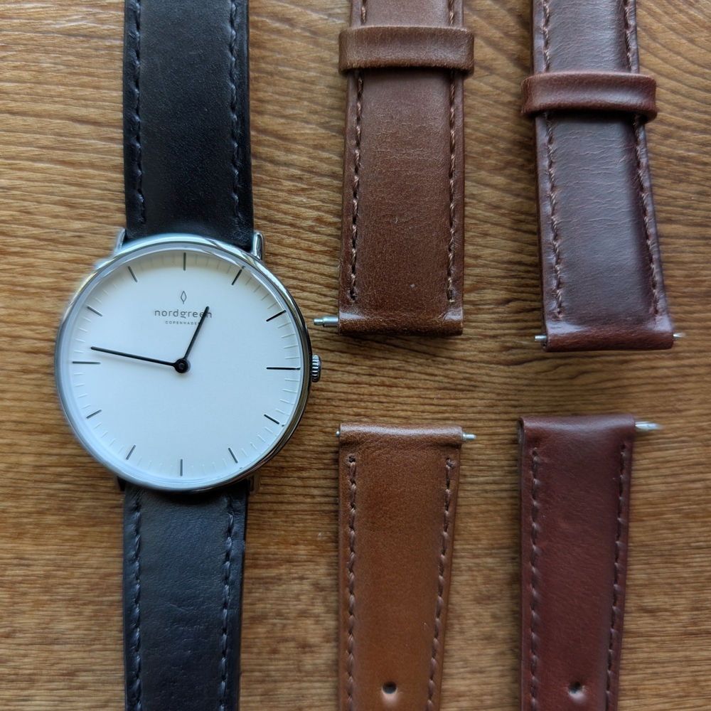 Nordgreen Native Minimalist Watch With Black and Brown Leather Straps